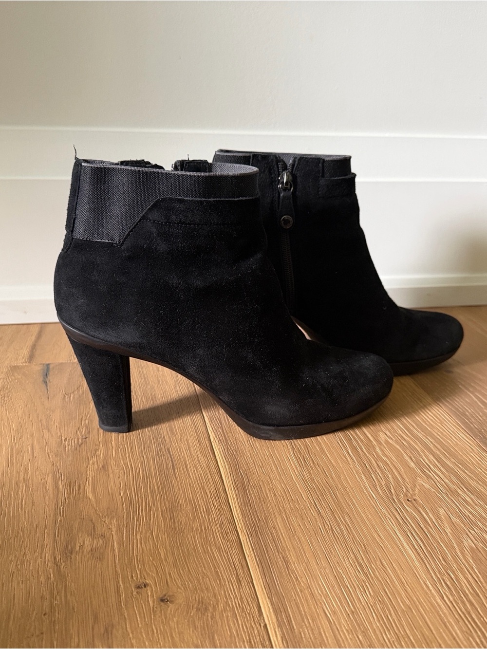 Geox Black Suede Heeled Ankle Boots